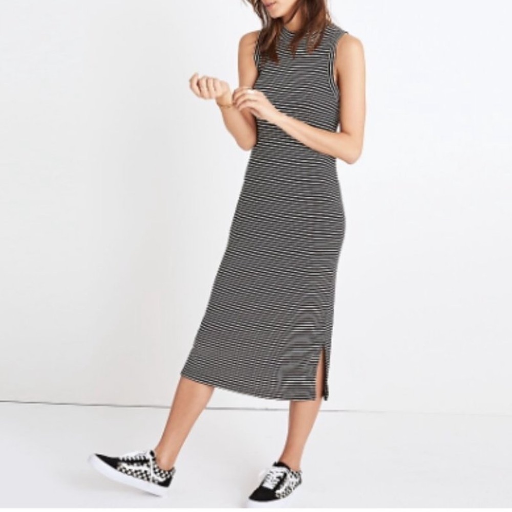 Madewell Ribbed Mock Neck Striped Sleeveless Midi Dress size women’s XXS